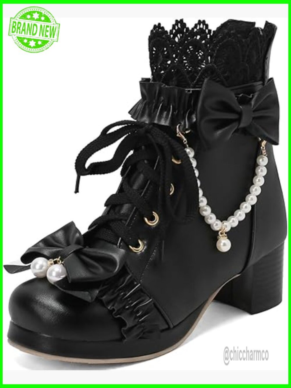 Chunky Mid Heel Lace Up Ankle Boots with Platform and Bow